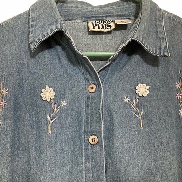Proudly Plus Denim Button Down Snirt 3X - Picture 3 of 5